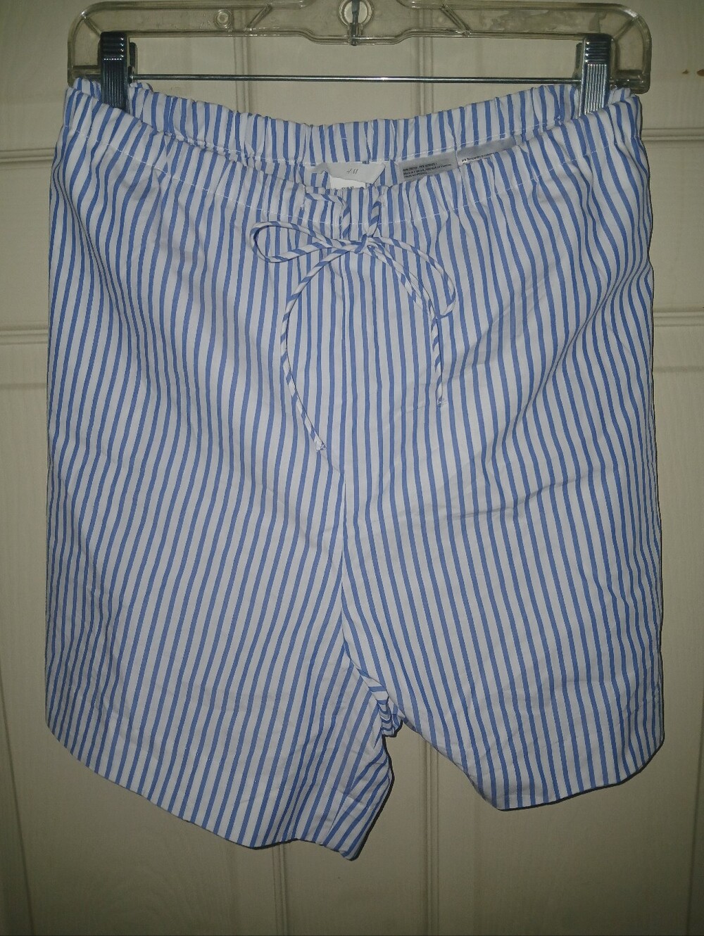 H&M Blue and White Vertical Stripe Drawstring Shorts XL